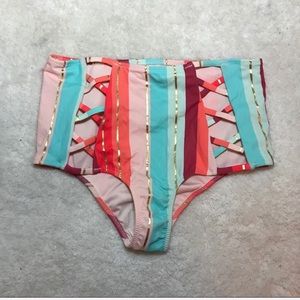 Shade & Shore  High Waisted Bikini Bottoms Striped